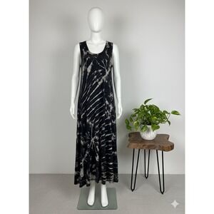 Tie Dye Maxi Dress Sleeveless Flowy Boho V Neck M Festival Layers Grunge Casual‎